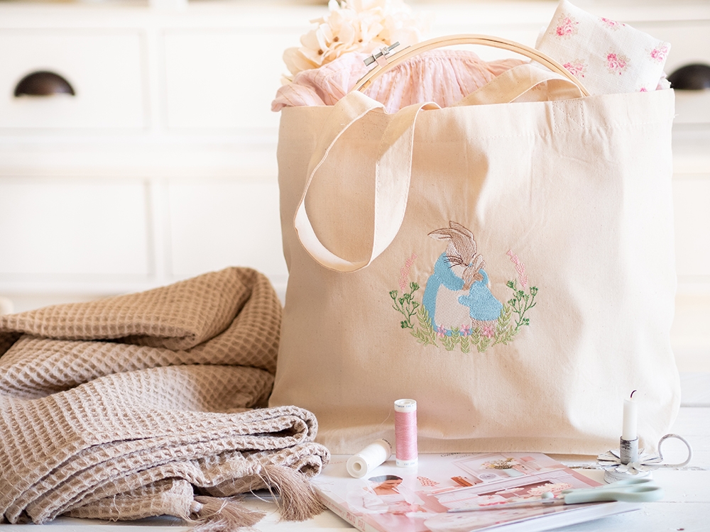 Sac en coton - Câlin entre petit lapin et sa maman