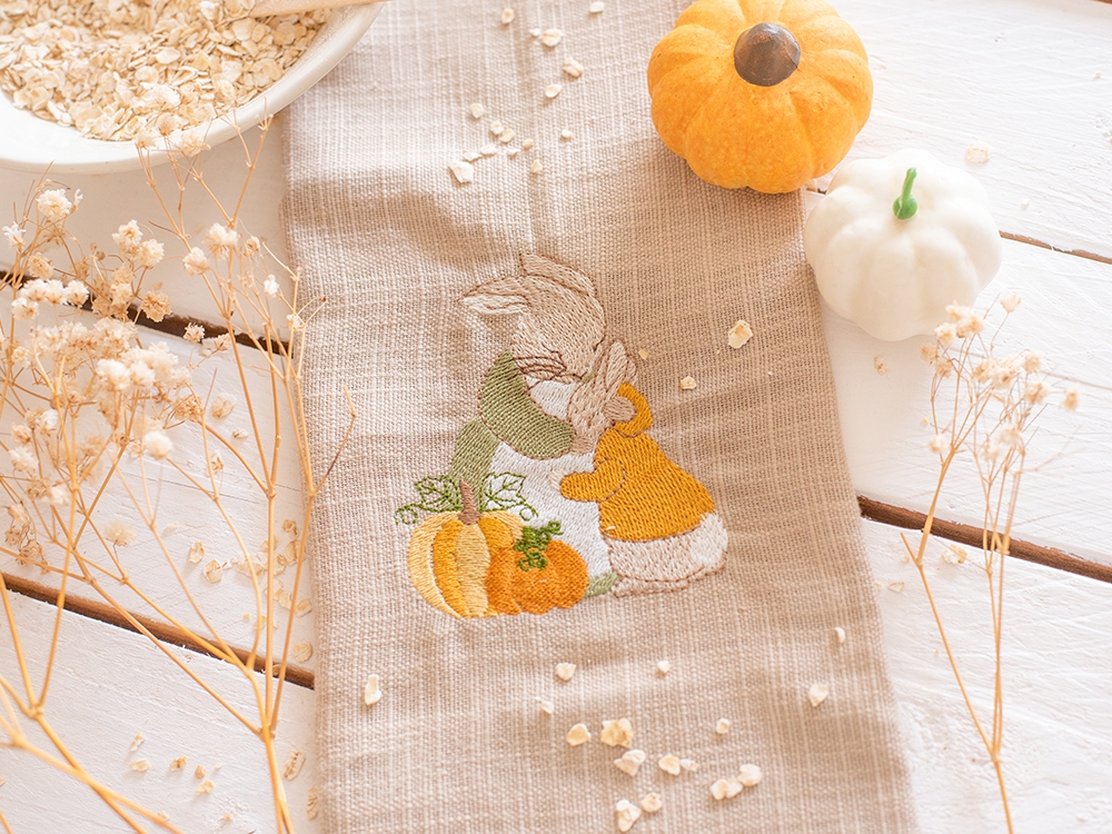 Serviette de table en coton - Pierre et Maman dans le champs de citrouilles