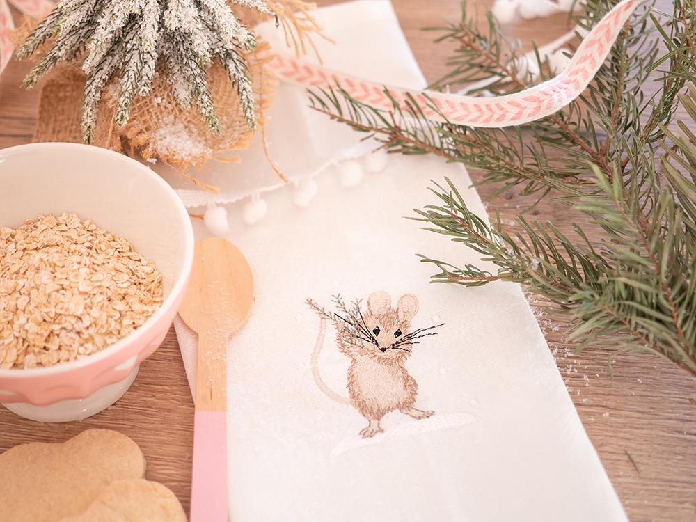 Serviette de table en coton - Une gentille souris dans la neige