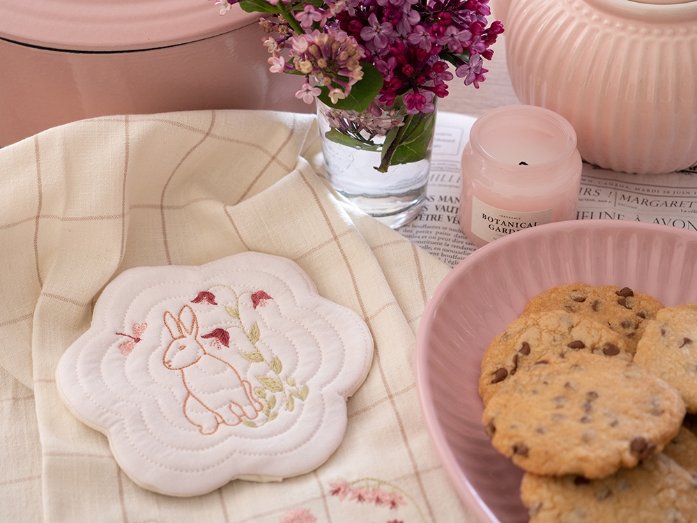 Sous tasse / mug rug brodé - Sweet Spring 02