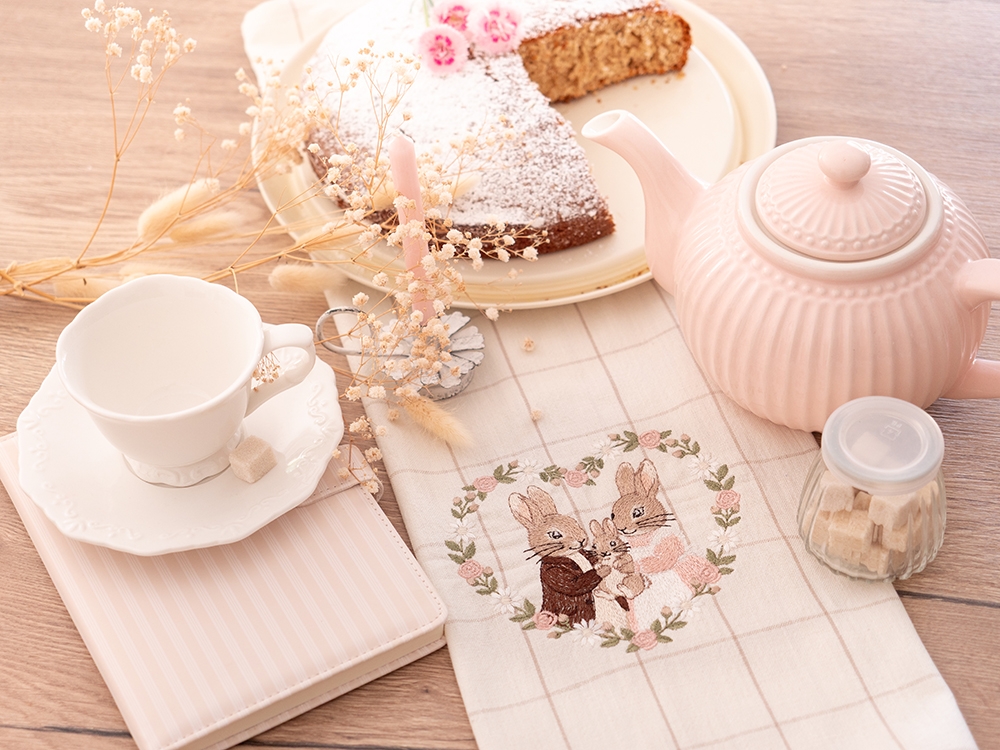 Tea Towel en coton - Famille lapin